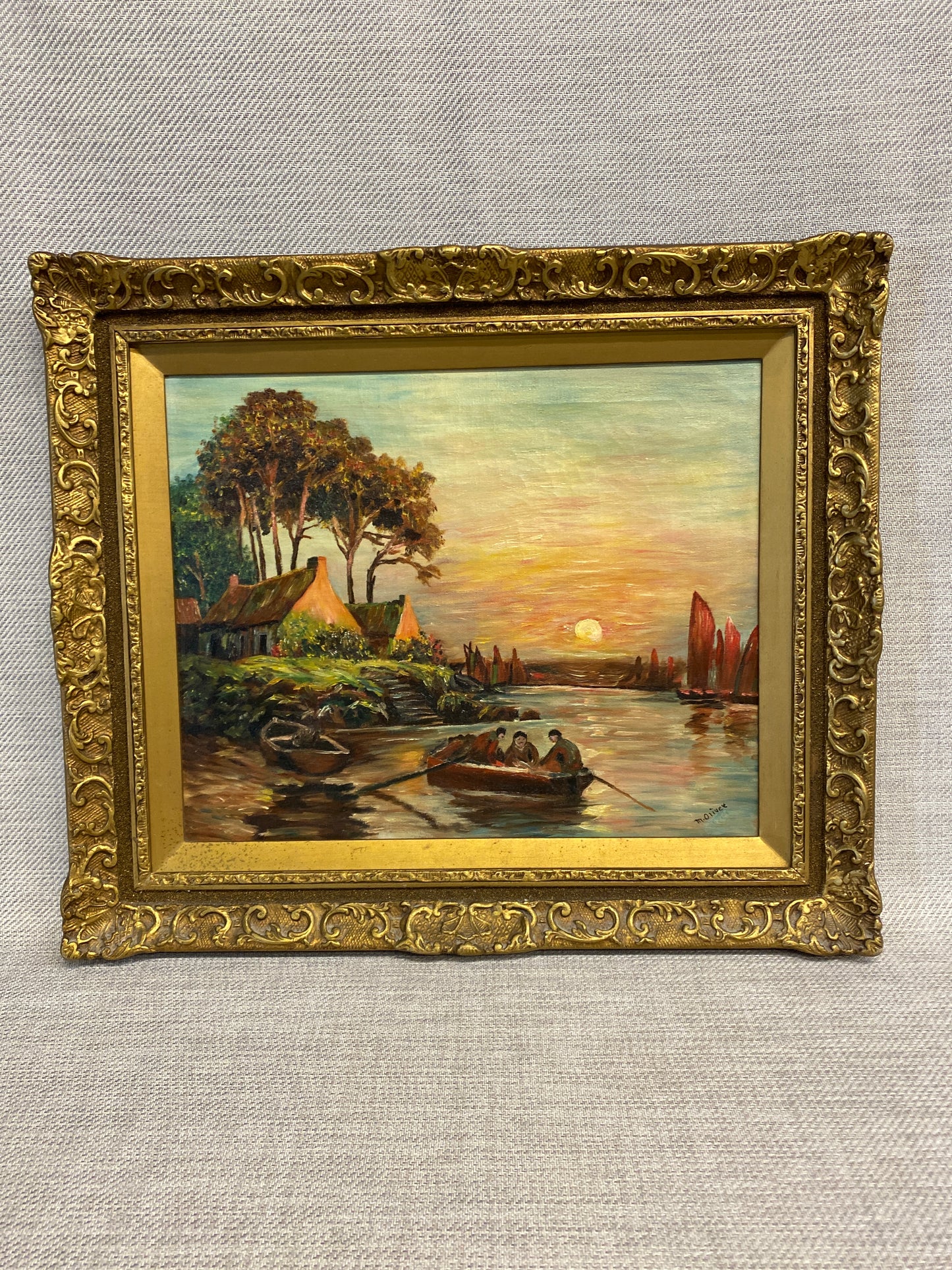 Framed Painting - River With Boats