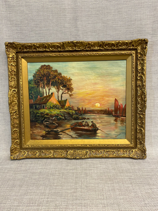 Framed Painting - River With Boats