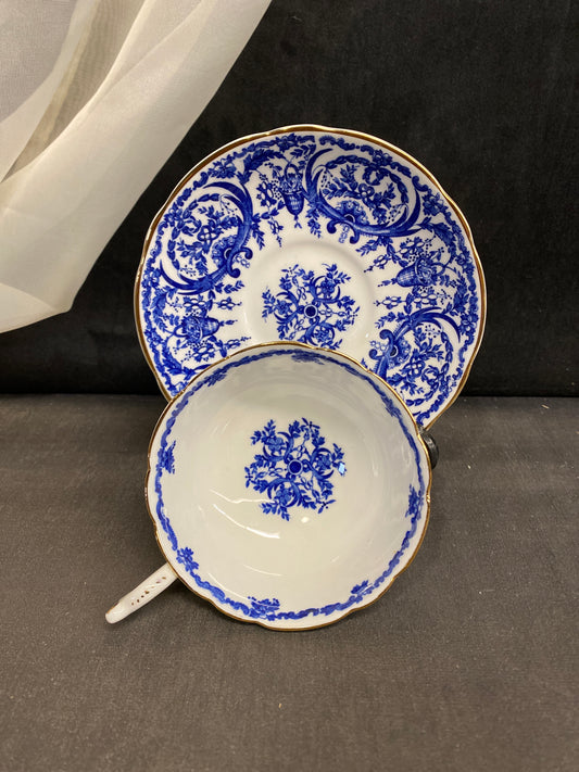 Coalport Teacup & Saucer - Blue Flower Basket
