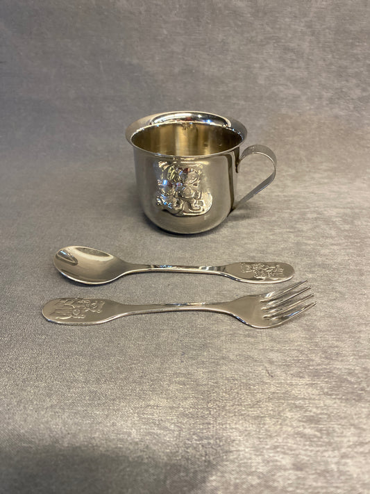 3PC Metal Baby Cup, Spoon & Fork