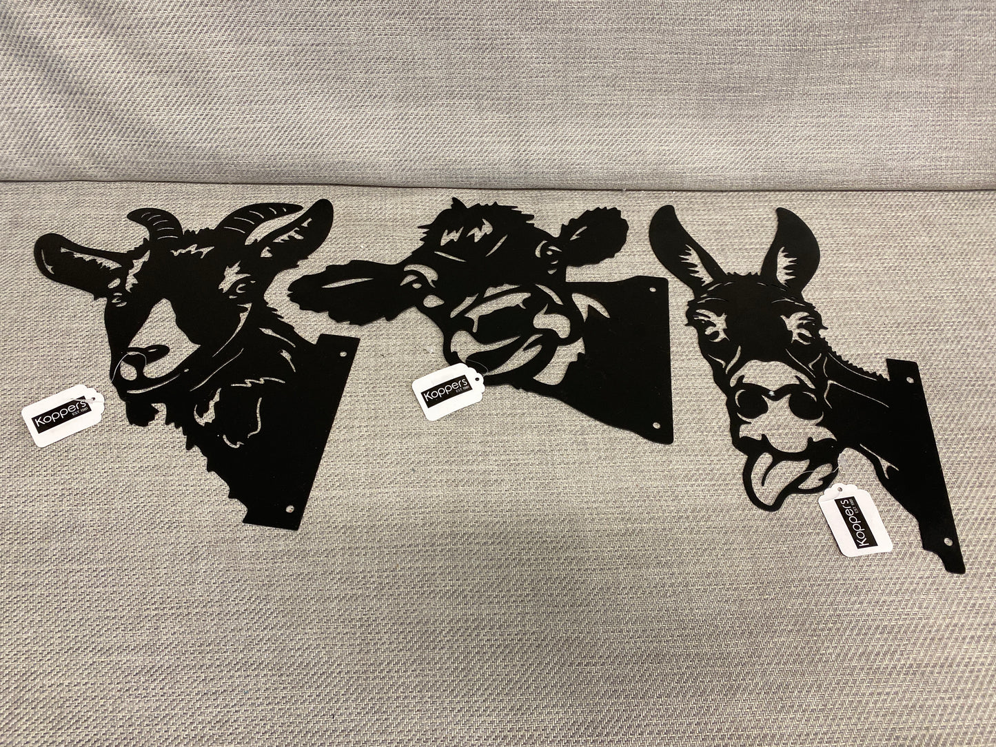 New! Set 3 Metal Fence Decor - Cow, Goat & Donkey