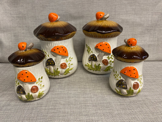Set 4 Vintage Canisters - Mushroom