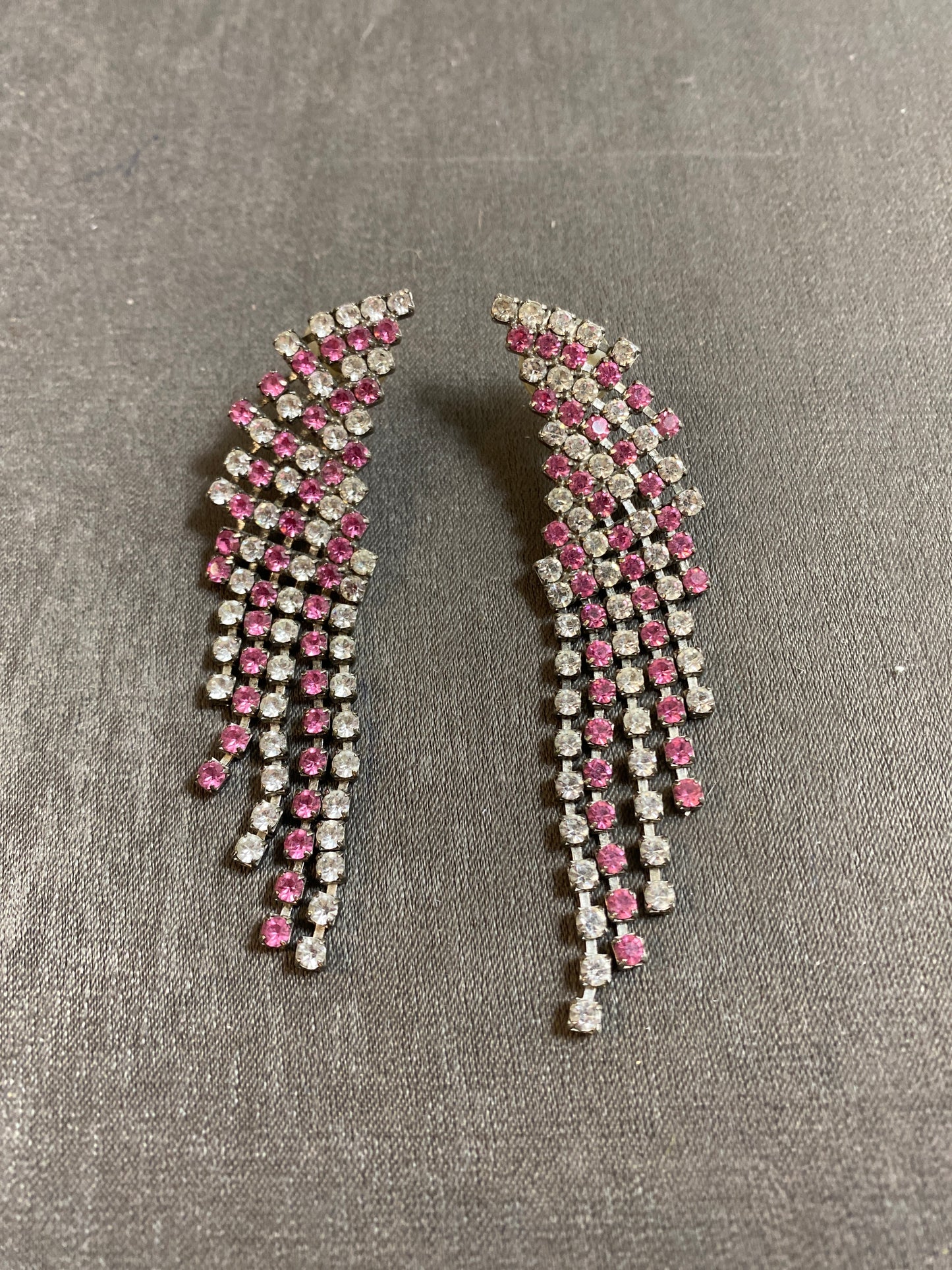 Pair Pierced Earrings - Pink Rhinestone Dangles