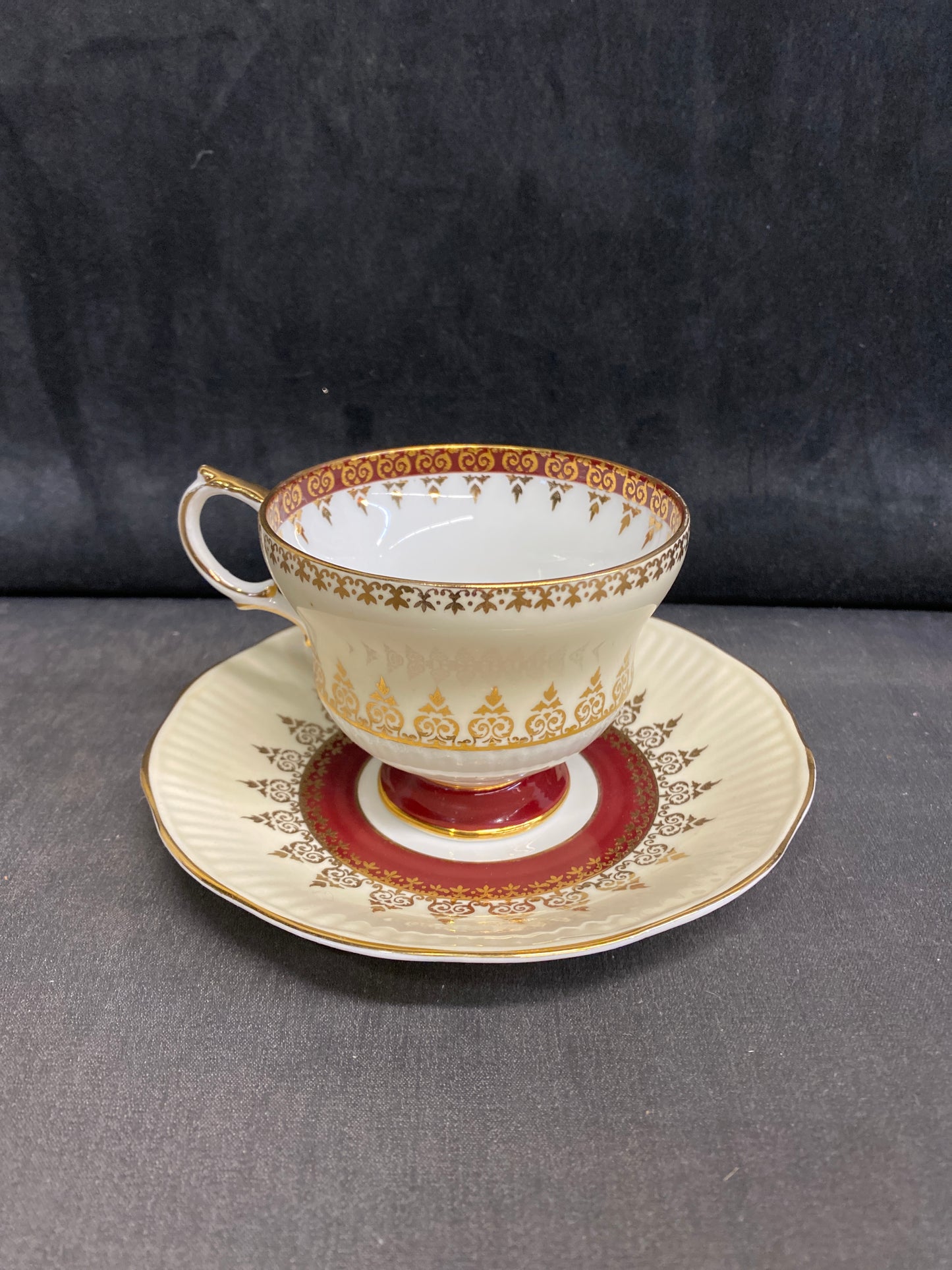 Rosina Teacup & Saucer - Cream & Burgundy