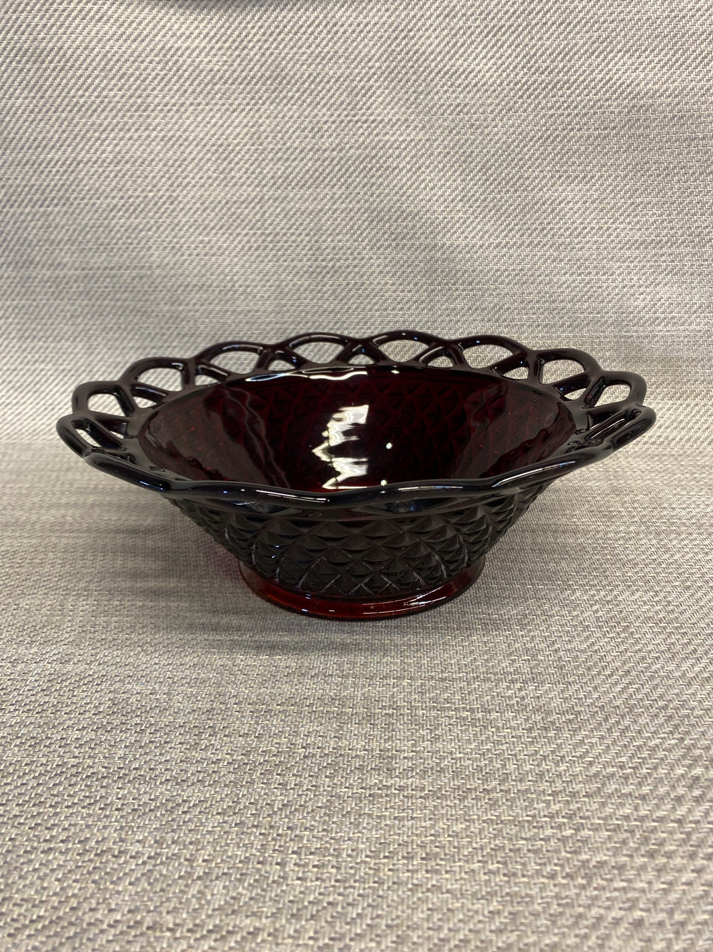 Vintage Cranberry Glass Bowl - Lace Edge
