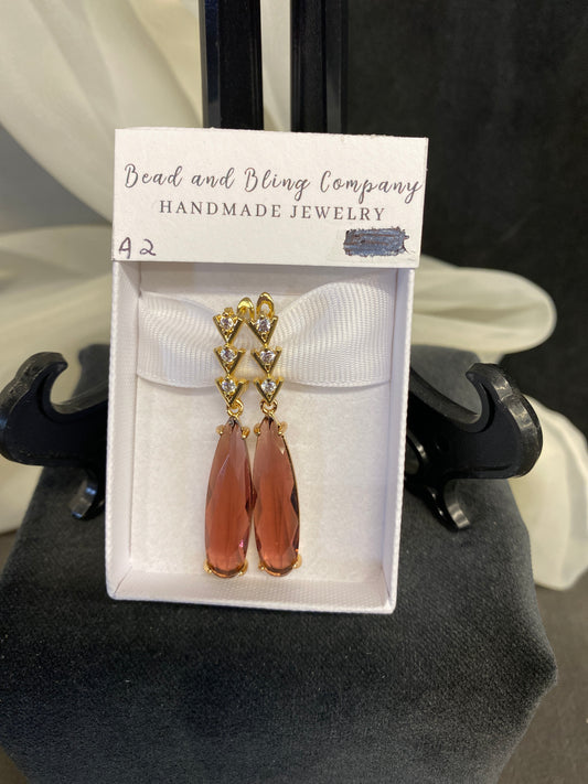 NEW! Handmade Pierced Earings - Long Burg. Teardrop