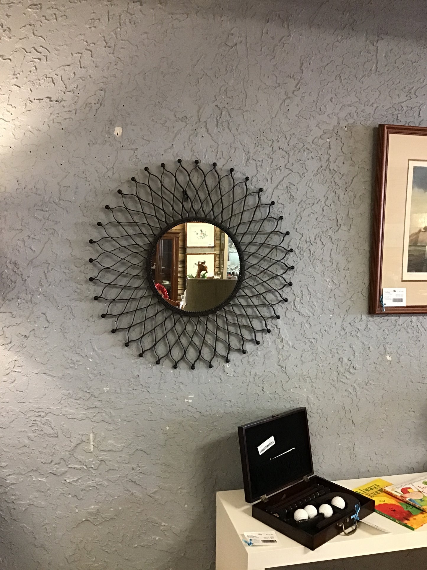 Round Dark Metal Framed Mirror