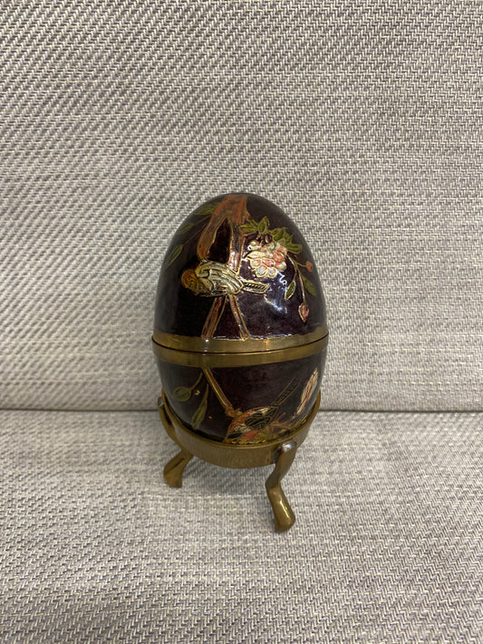 Enameled Brass Egg Box on Stand