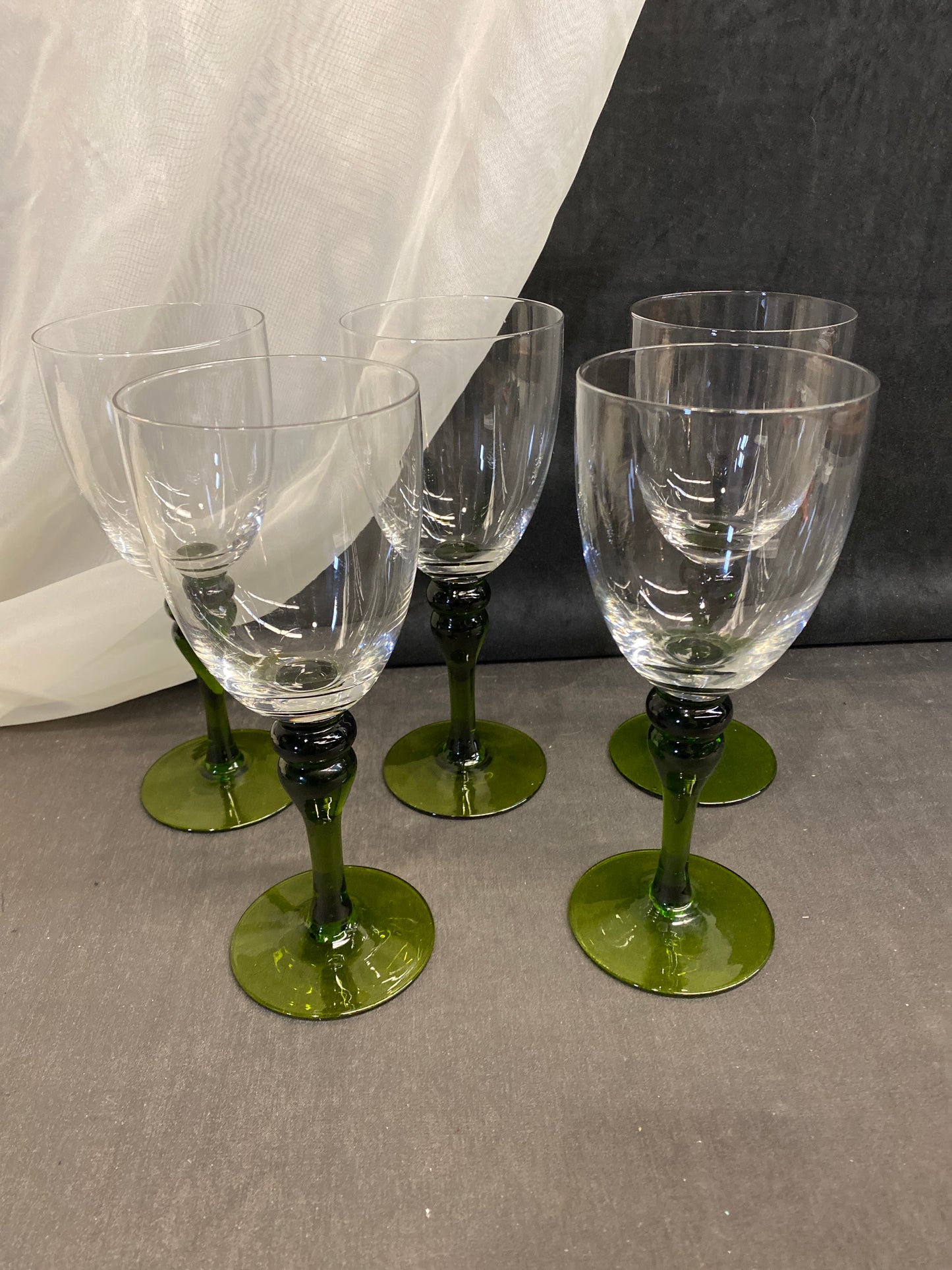 Set 5 Glass Goblets - Green Stem