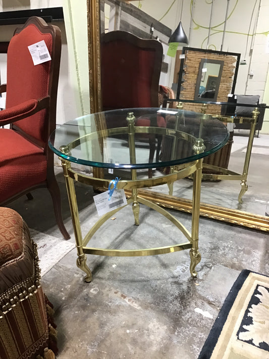 Rd Glass/Brass Side Table