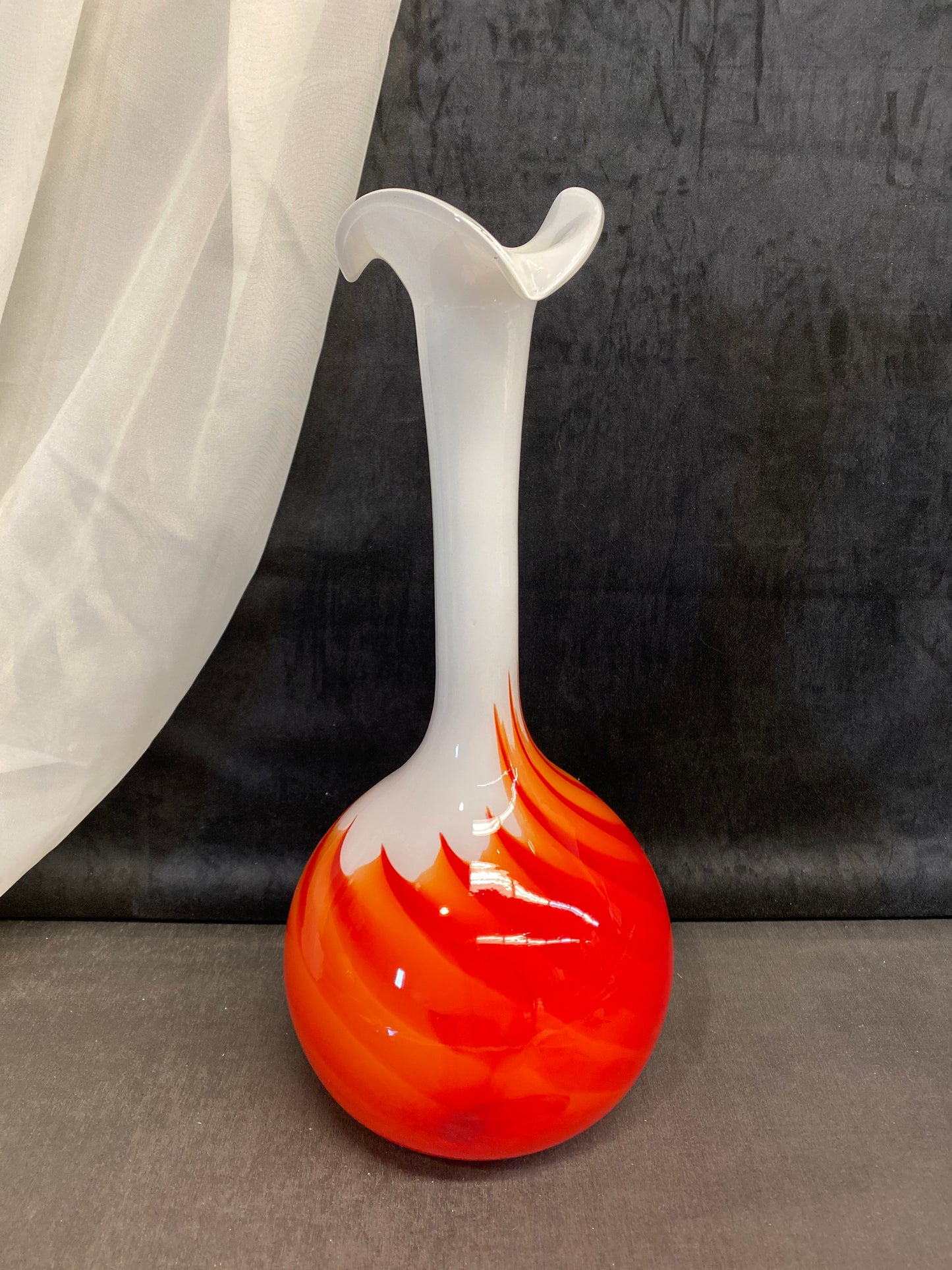 Vintage Art Glass Vase - Orange Swirl