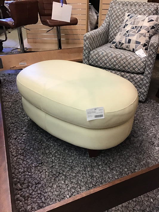 Oblong Leather Ottoman - Cream