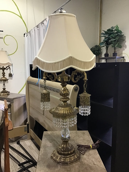 Vintage 6 Light Table Lamp - Brass & Crystal