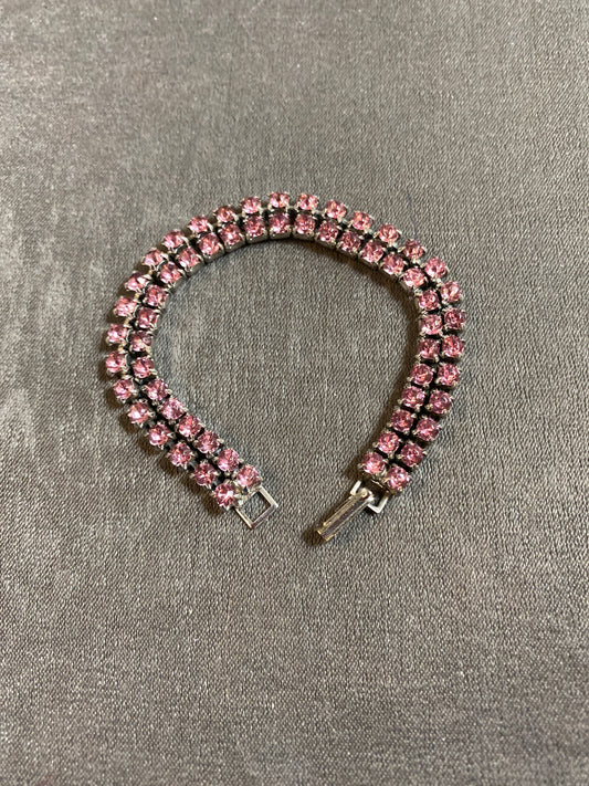 2 Strand Rhinestone Bracelet - Pink