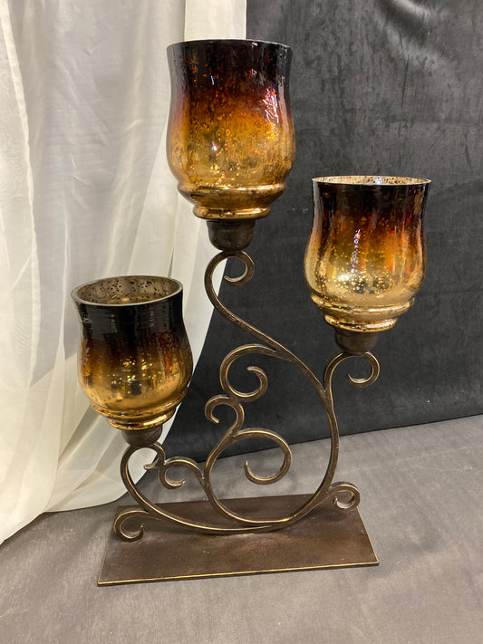 3 Arm Candleholder - Glass & Metal