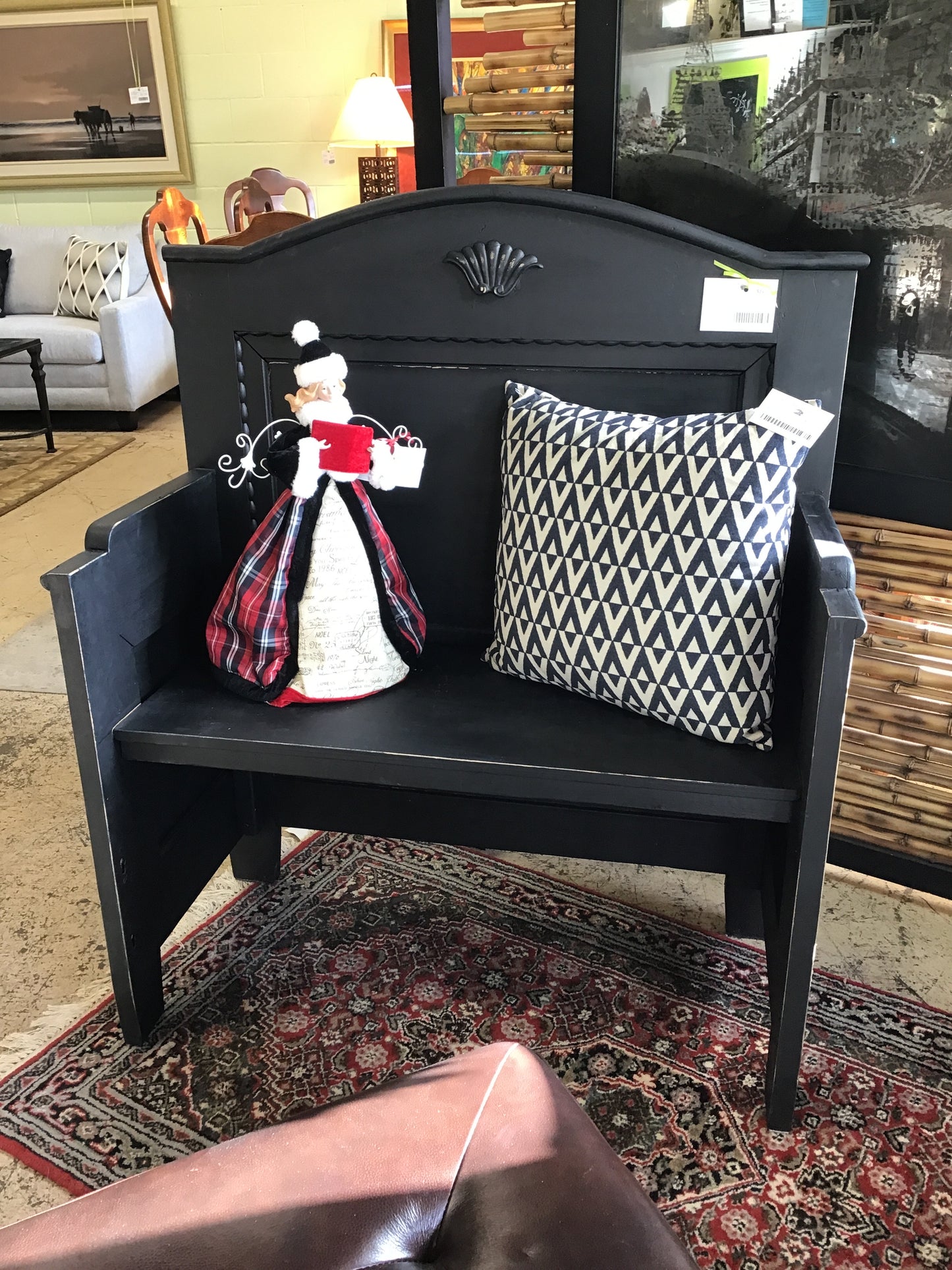 Black Painted Bench & Toss Cushion