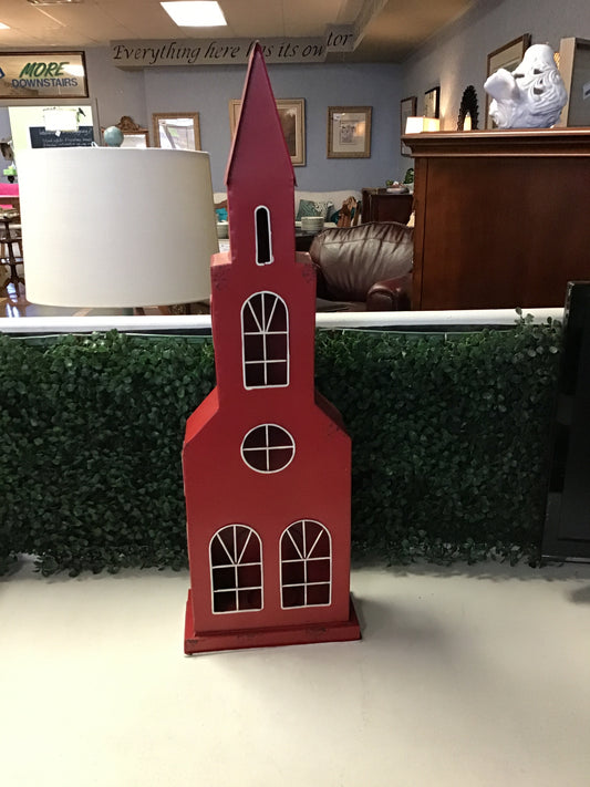 Red Tin Church Steeple Candle Holder