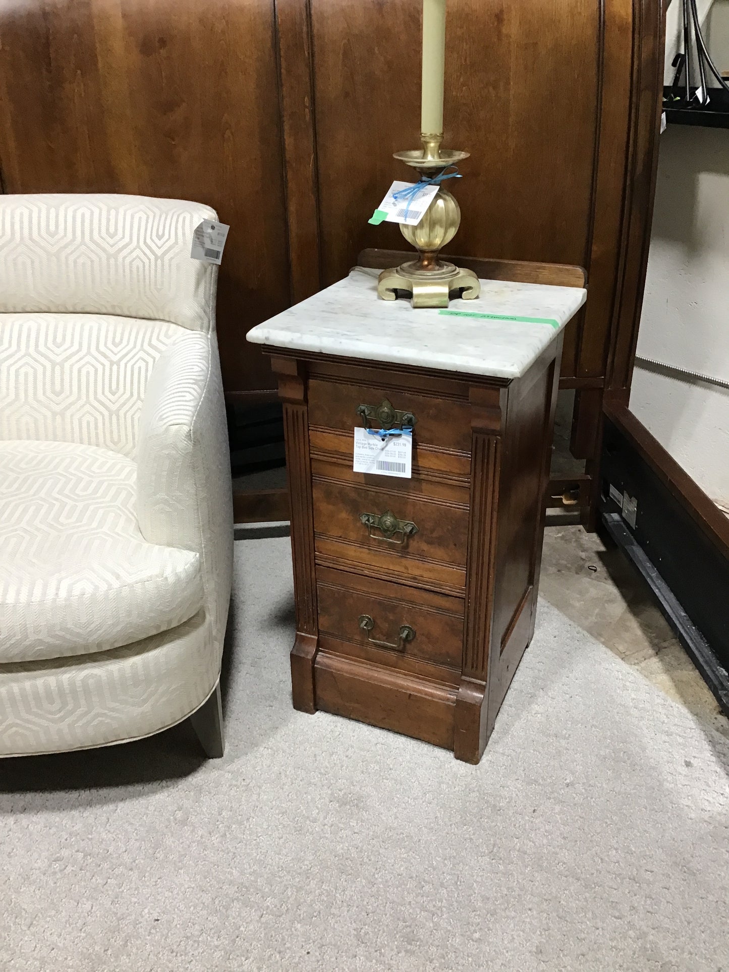 Vintage Marble Top Bed Side Chest