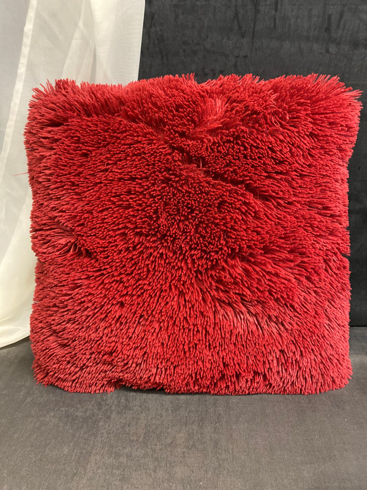 Throw Cushion - Red Faux Fur