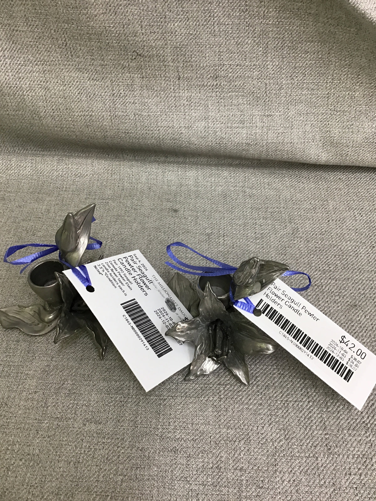 Pair Seagull Pewter Flower Candle Holders