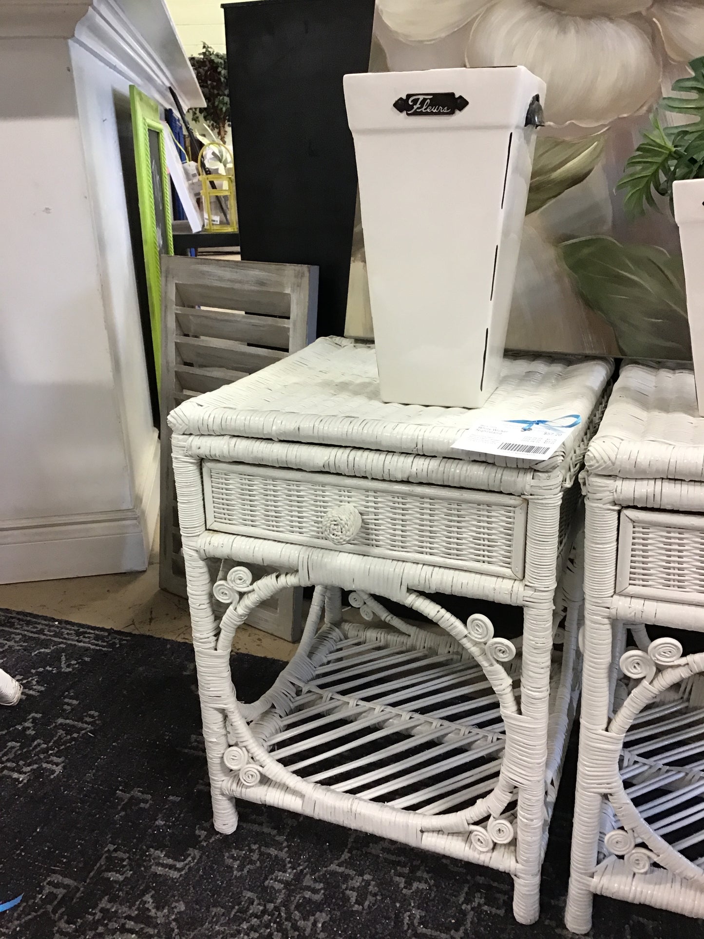 White Wicker Nightstand