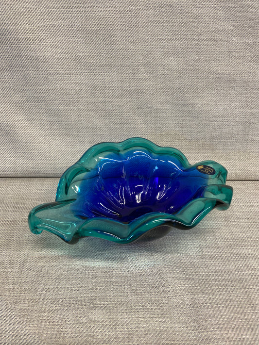 White Crystal Art Glass Bowl - Blue