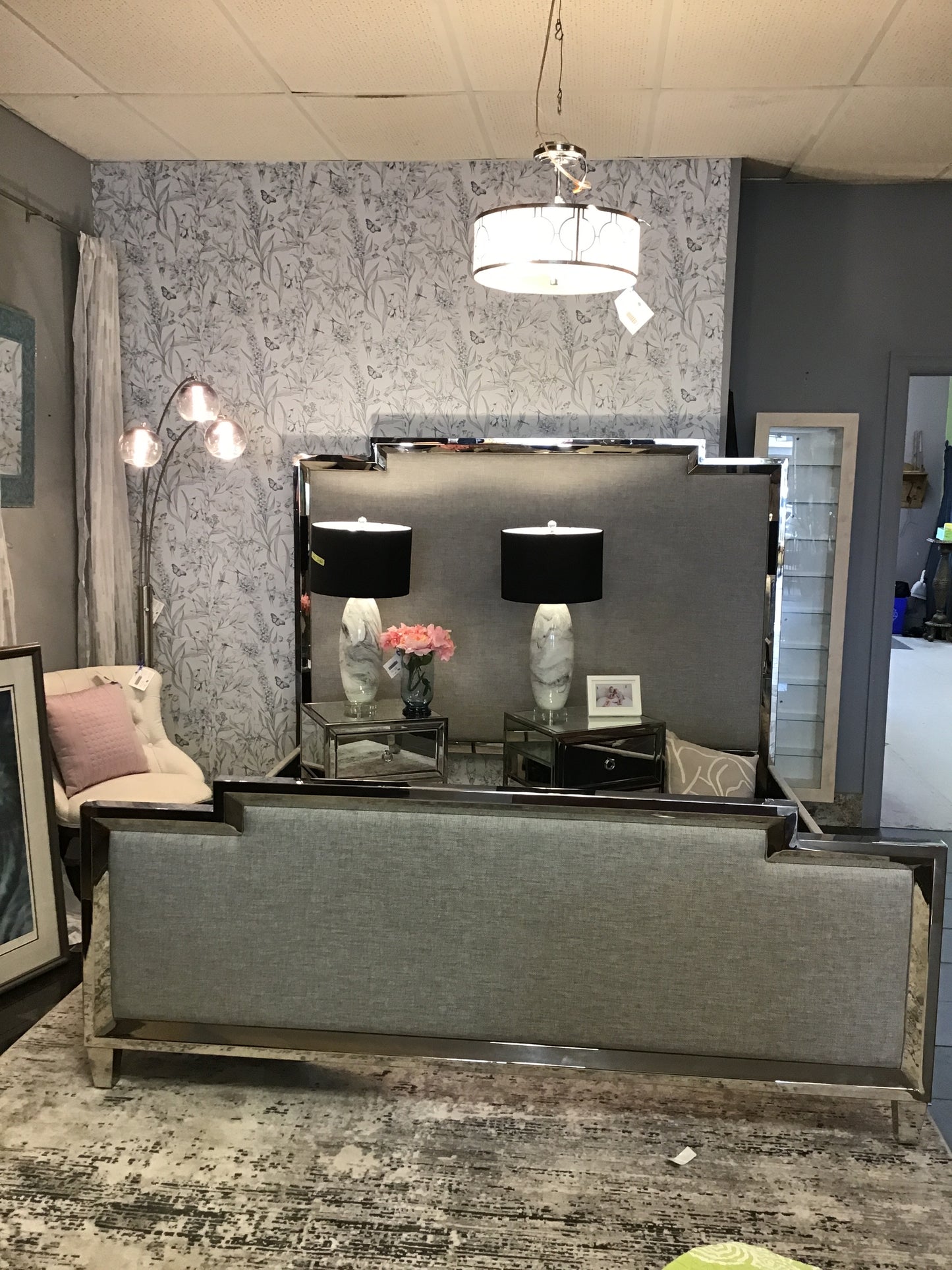 Modern Grey Fabric Bed Frame- Queen