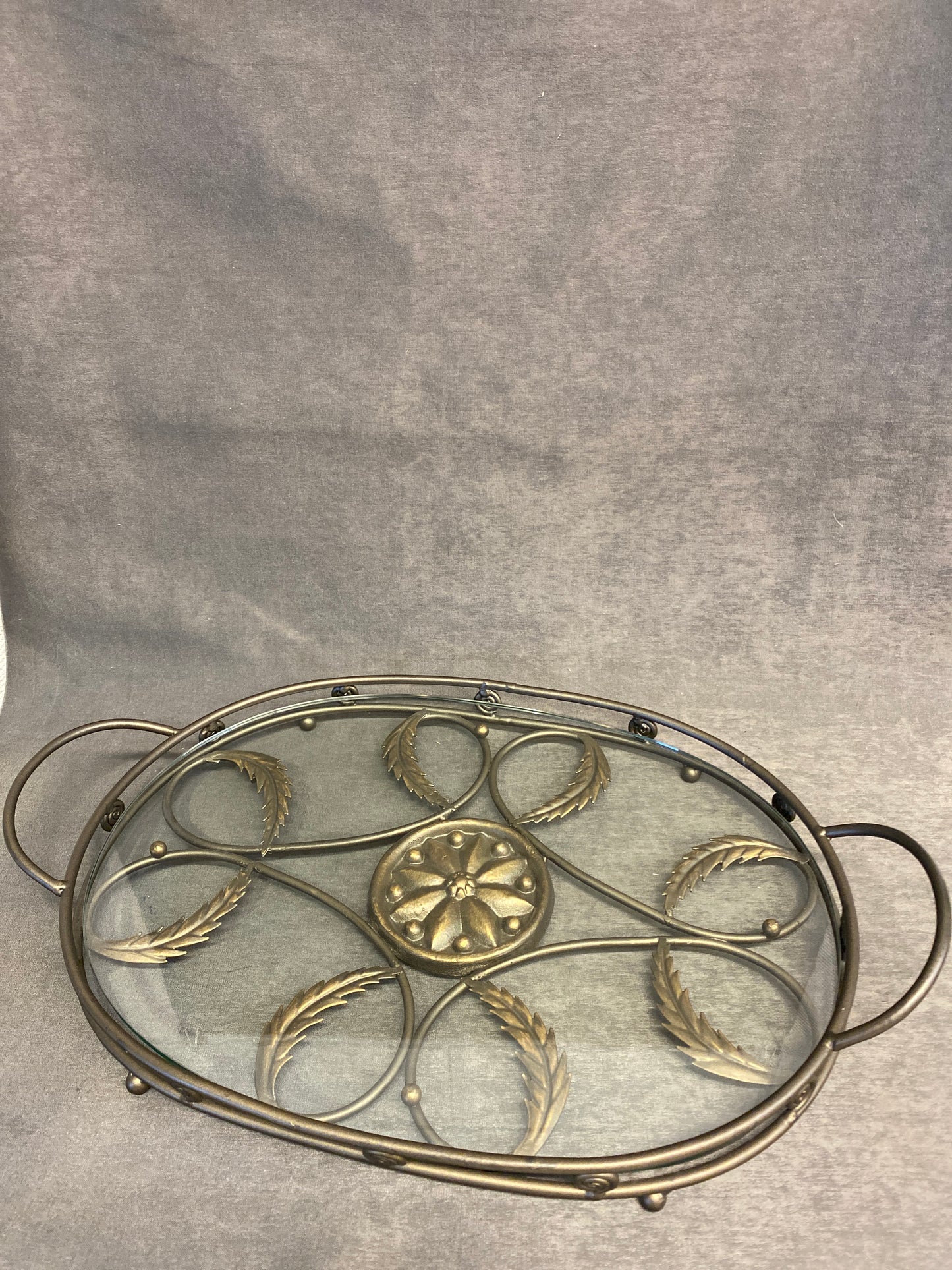Metal & Glass Tray - Bronze Tone