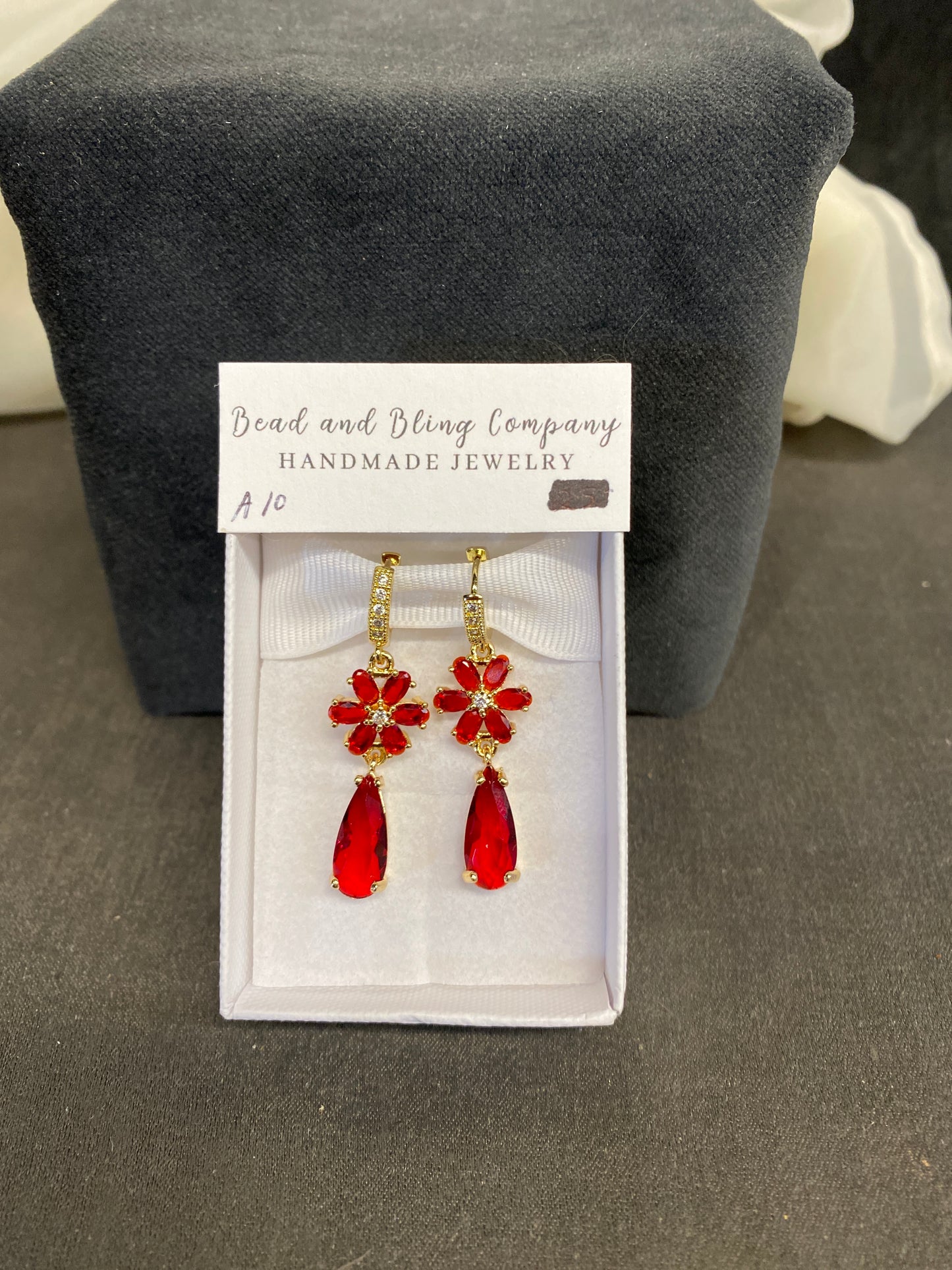 NEW! Handmade Pierced Earings - Red Flower