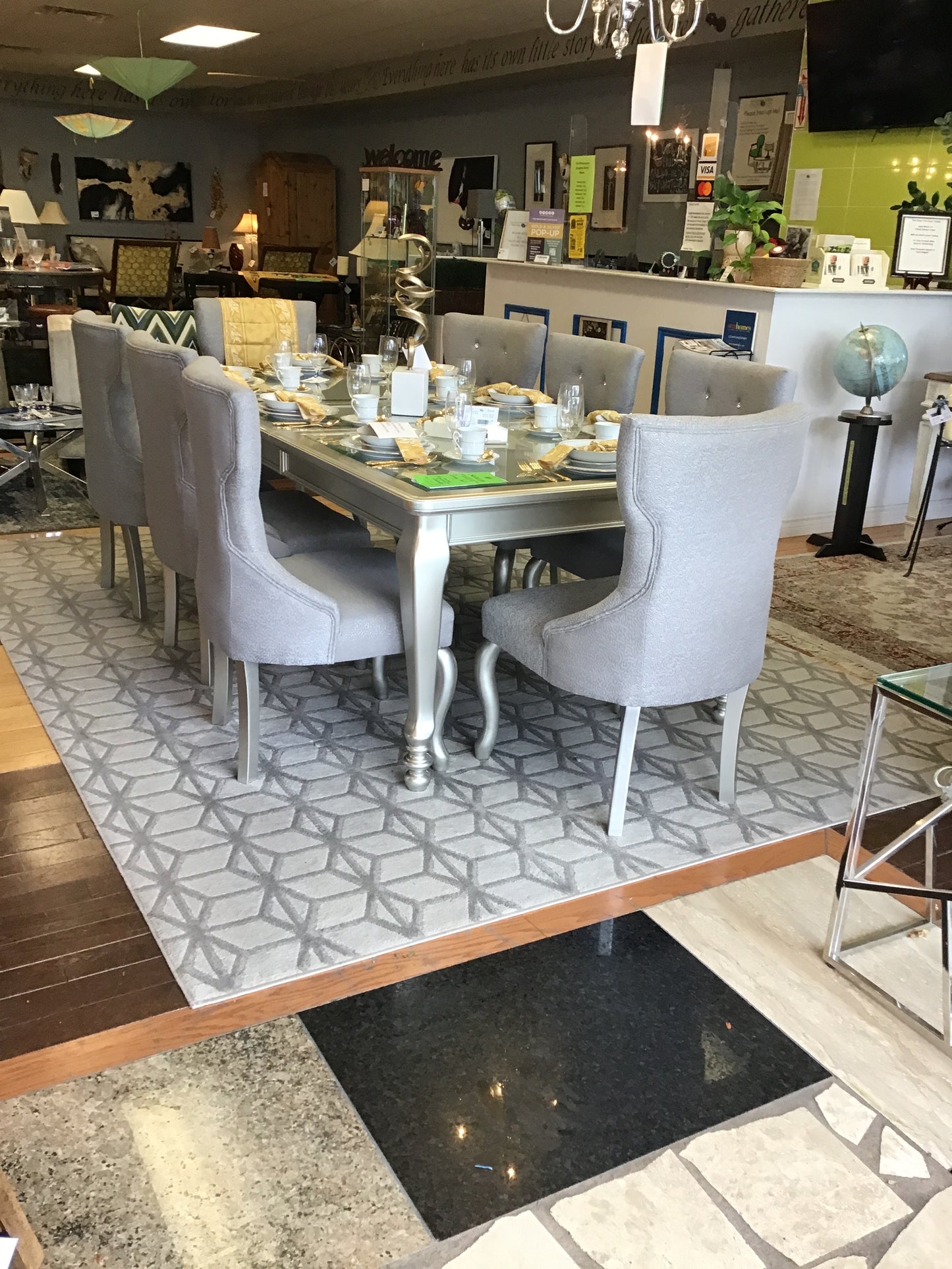 Grey Geometric Patterned Rug