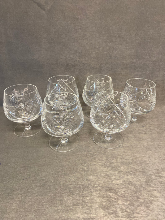 Set 6 Pinwheel Crystal Brandy Glasses