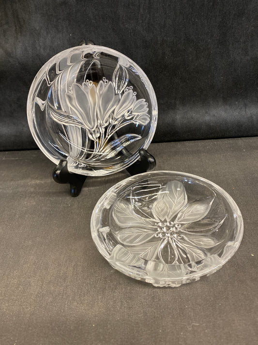 Pair Crystal Bowls - Floral