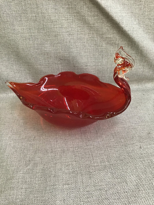 Red Glass Bowl- Bird