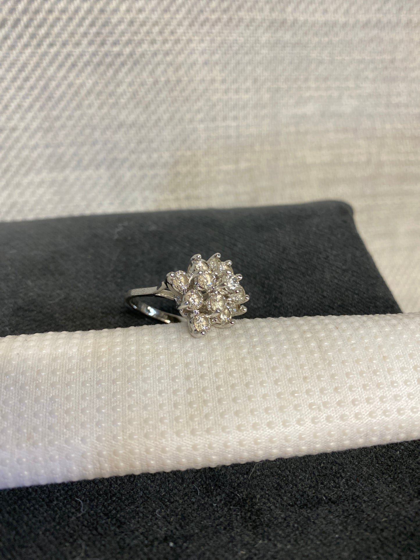SilverTone Metal Ring - Faux Diamond Flower