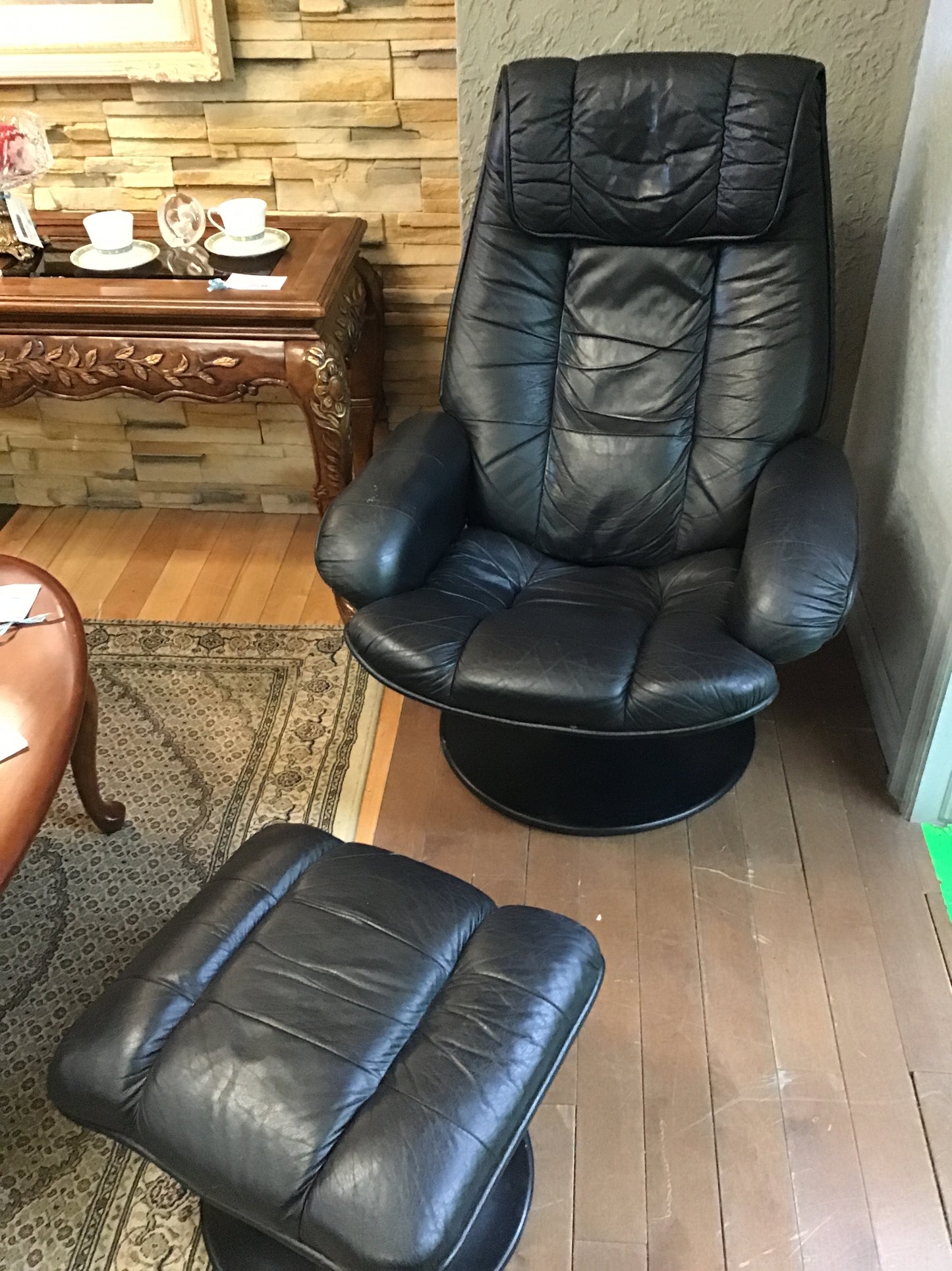 Faux Leather Swivel Chair & Ottoman