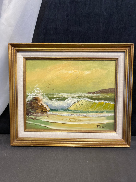 Small Framed Painting - Golden Waves & Sky