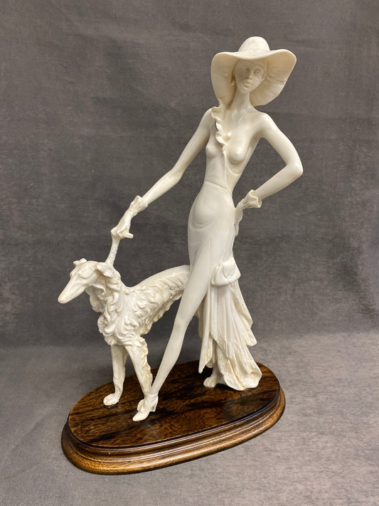A.Santini Figurine - Woman & Borzoi Dog