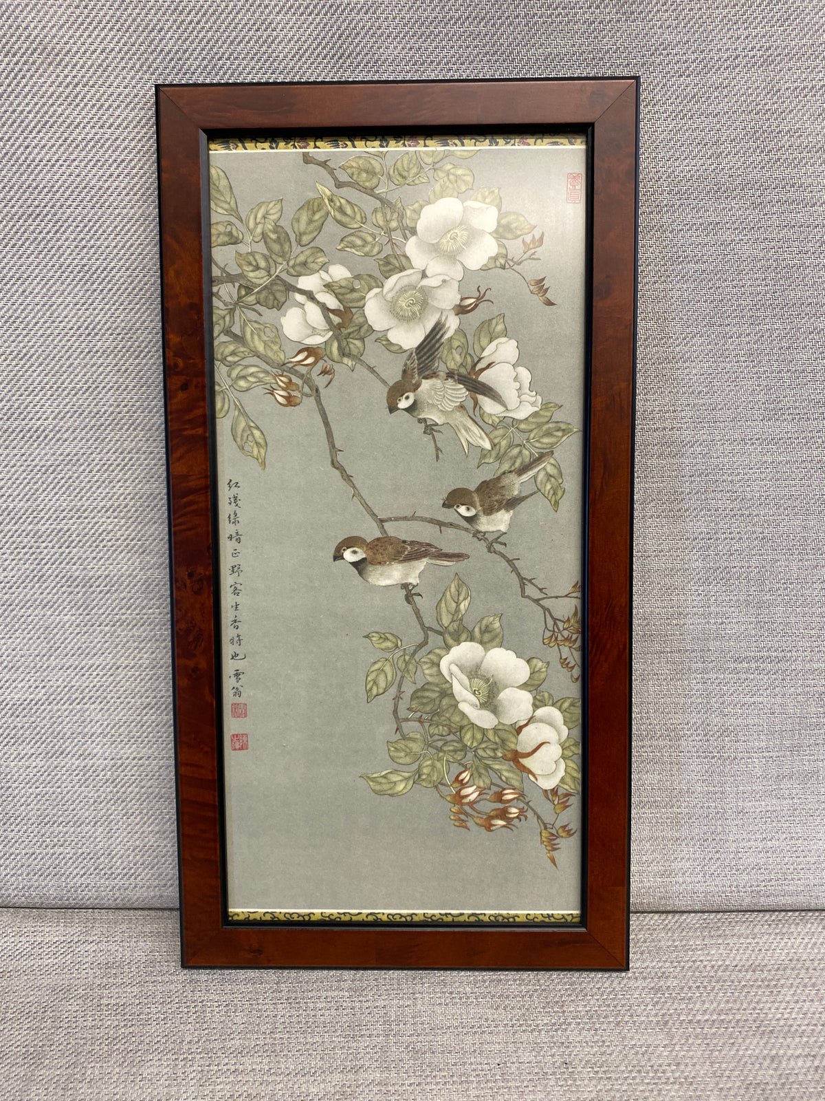 Asian Print - Sparrows Perching by the Camellia