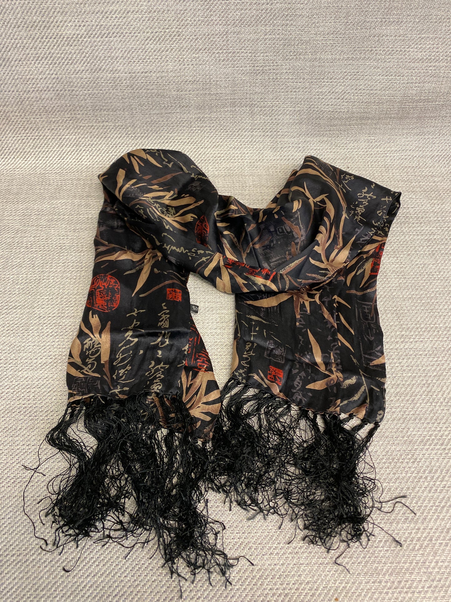 Chinese Silk Scarf - Black