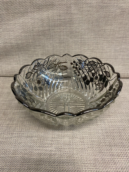 Silver Overlay Glass Bowl