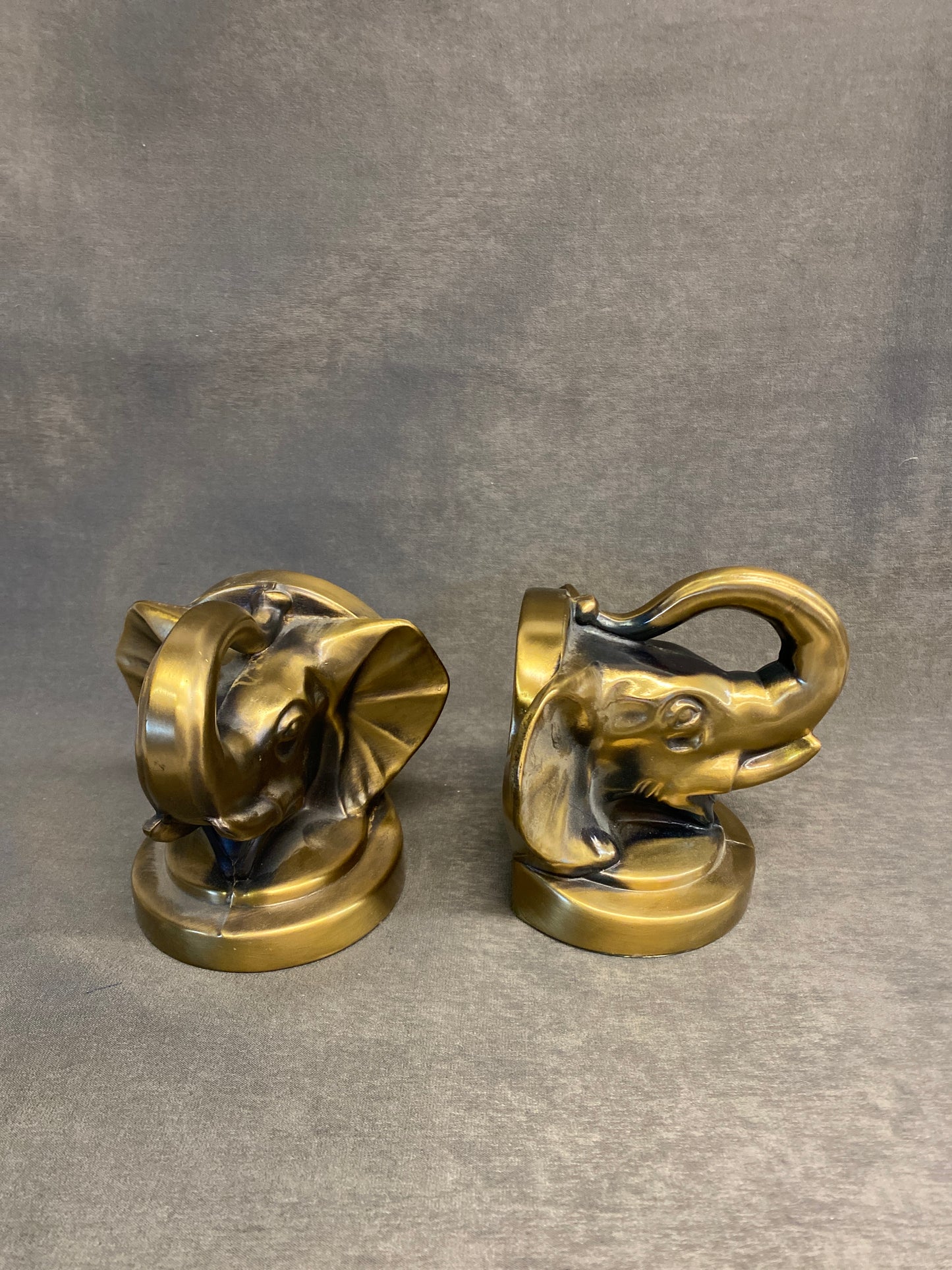 PAIR Brass Bookends - Elephant Heads