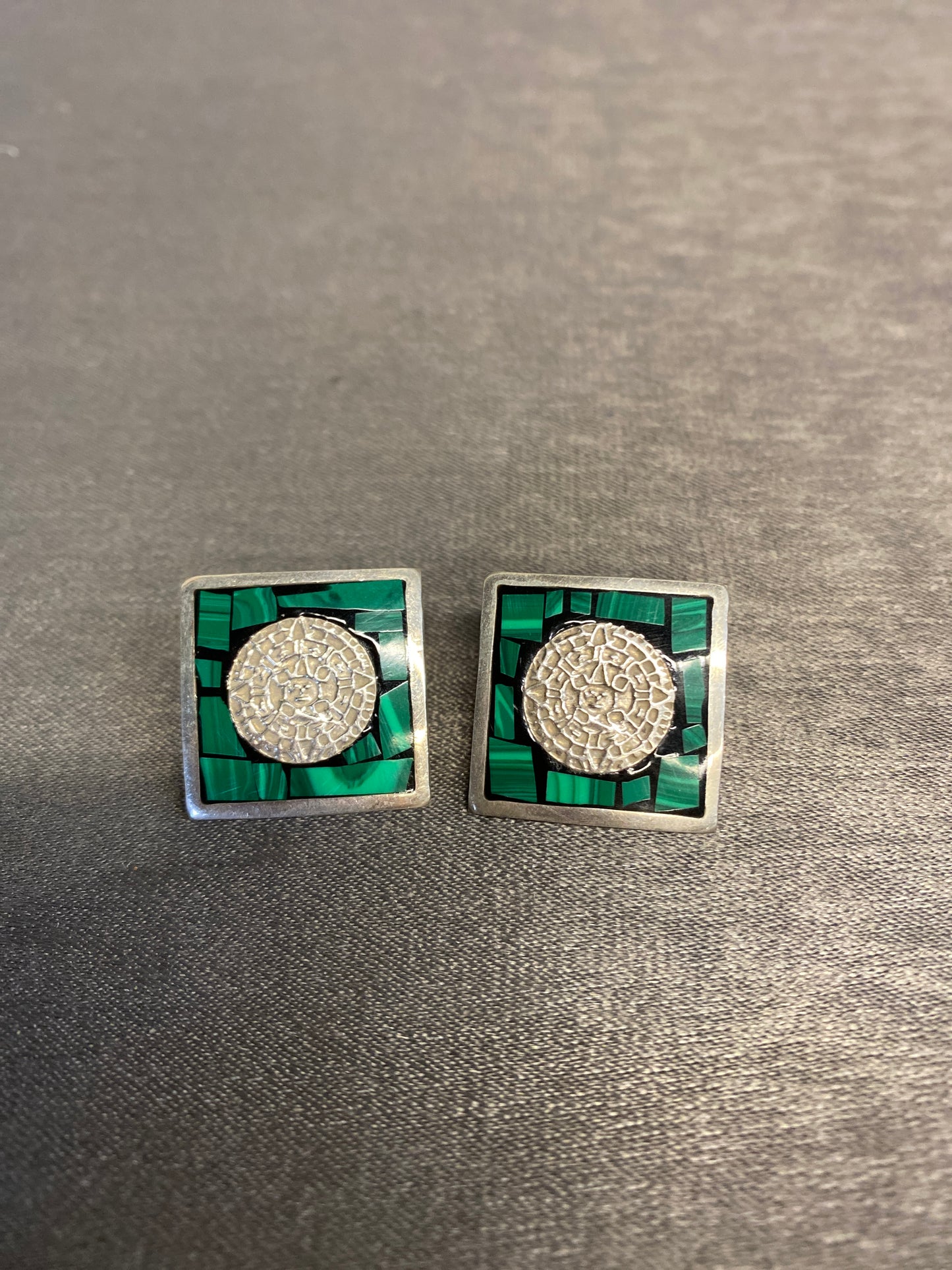 Pair 925 Silver & Malachite Earrings