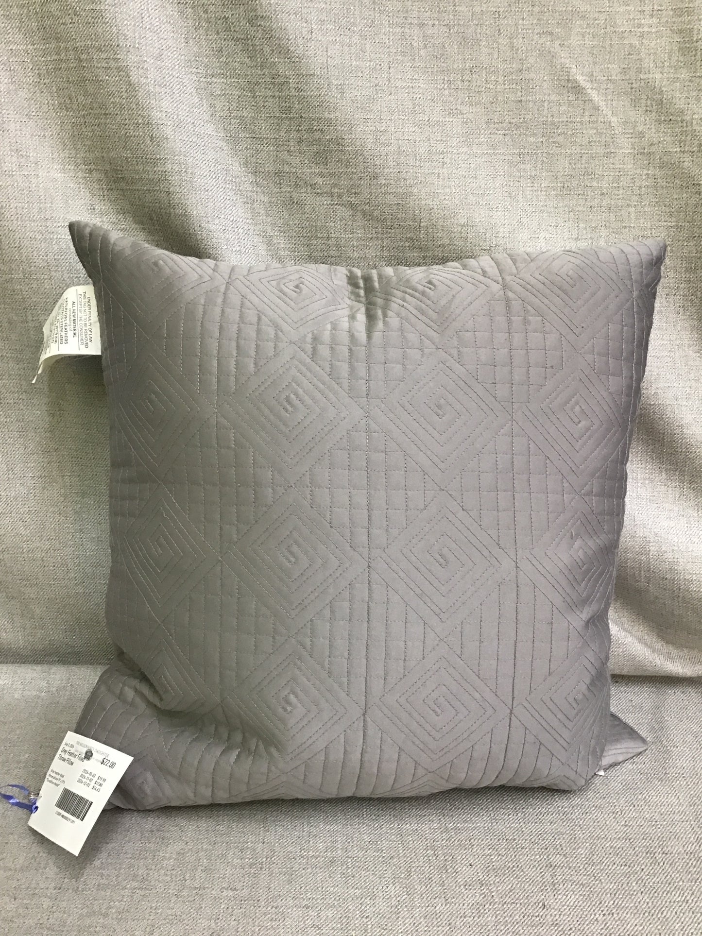 Grey Feather Filled Throw Pillow