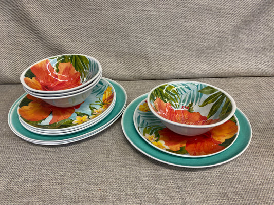 Tropical Melamine Dishes - 3PC Setting For 4