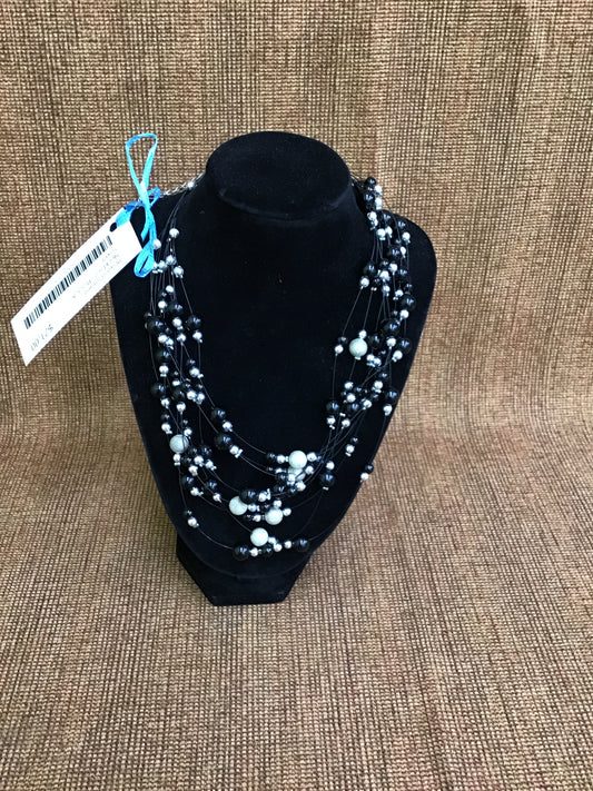 Beaded Strand Necklace- Black & Silver