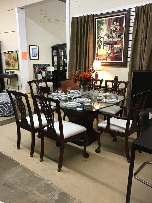 Glass Dining Table & 6 Chippendale Chairs