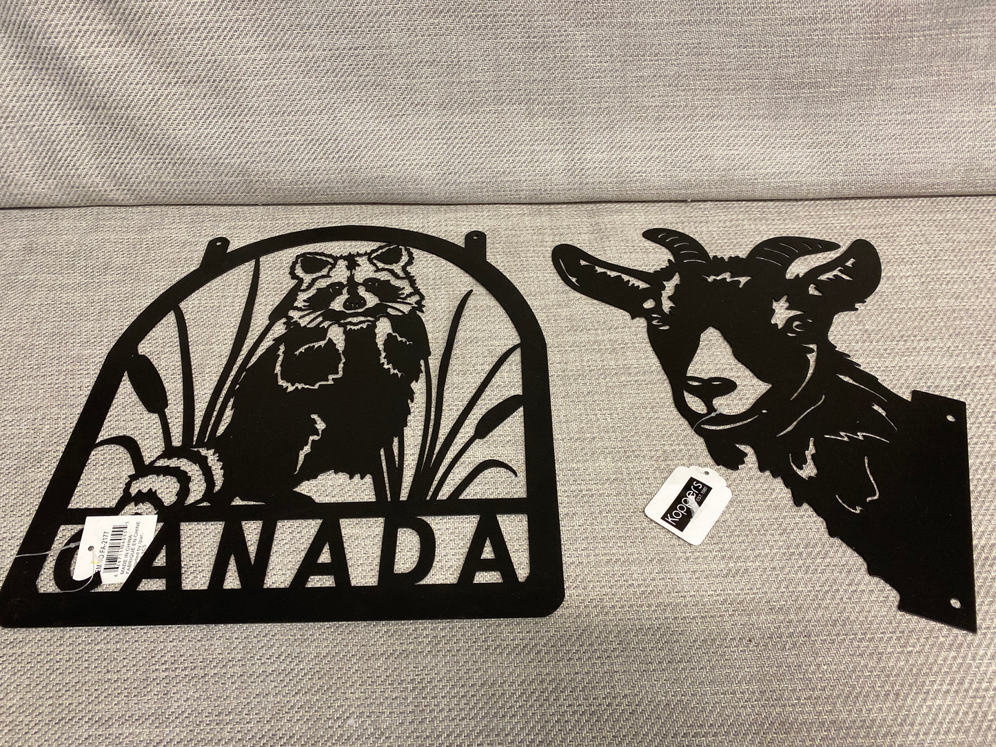 New! Set 2 Metal Fence Decor - Goat & Canada