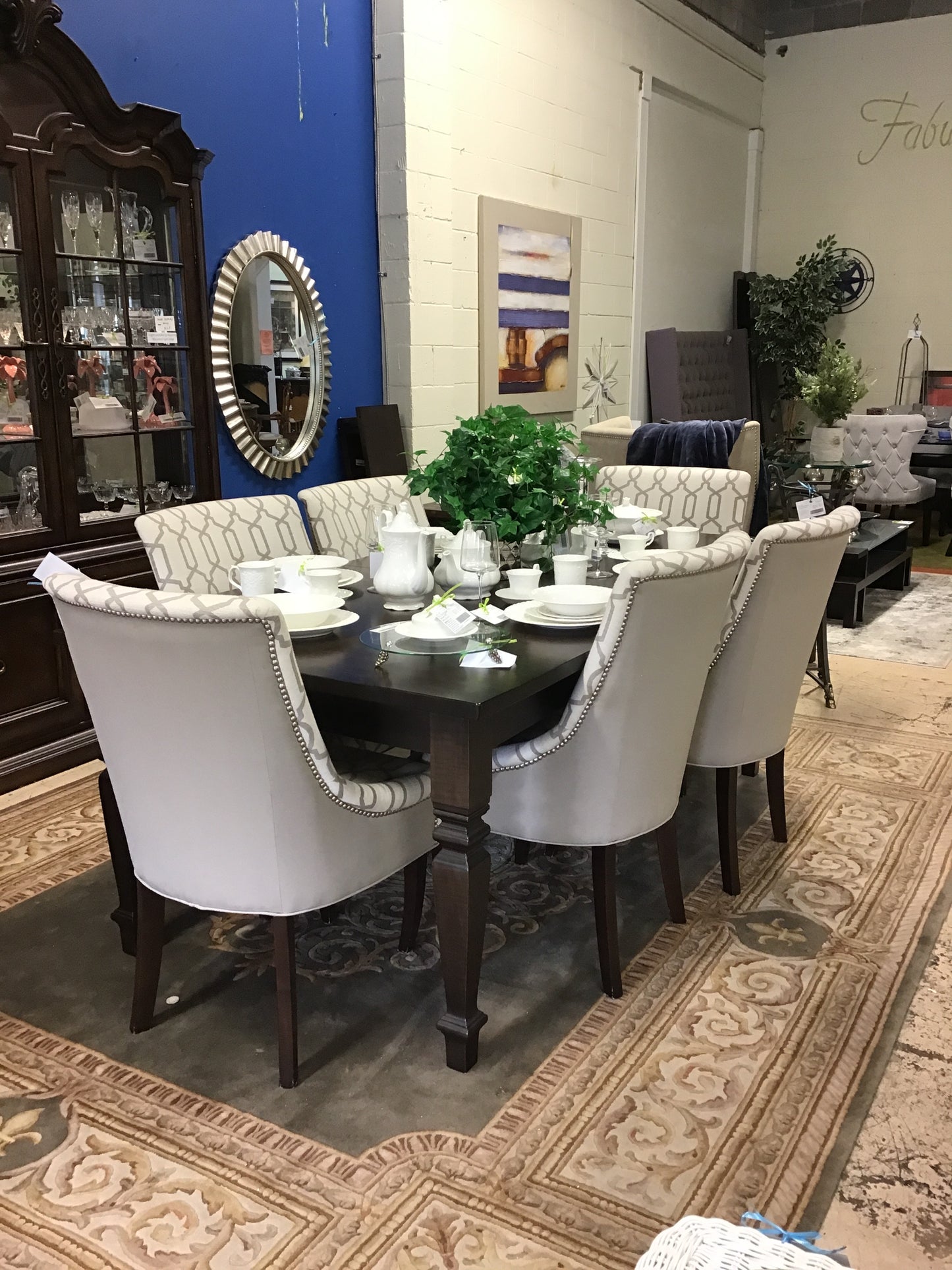Harvest Table & 6 Upholstered Chairs