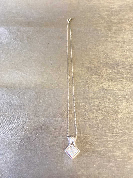 Sterling Silver Necklace - Crystal Pendant