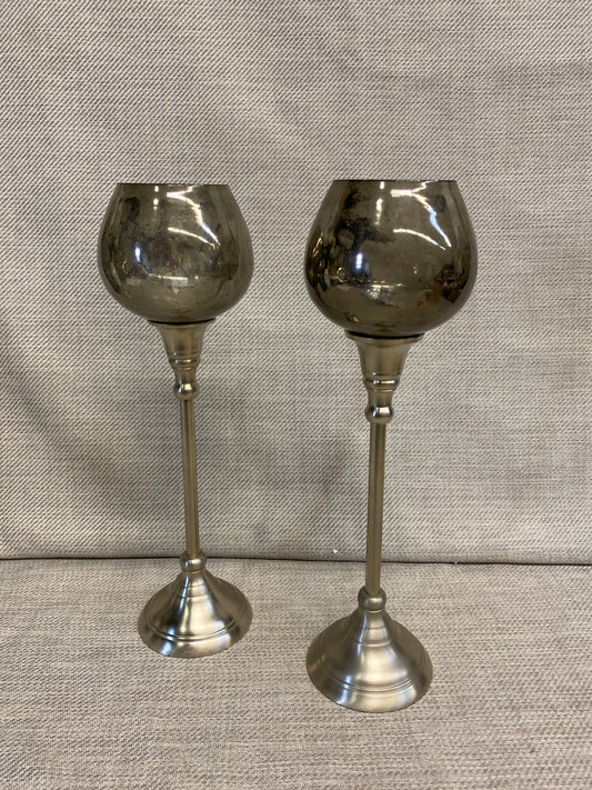 Pair Candleholders - Metal & Glass